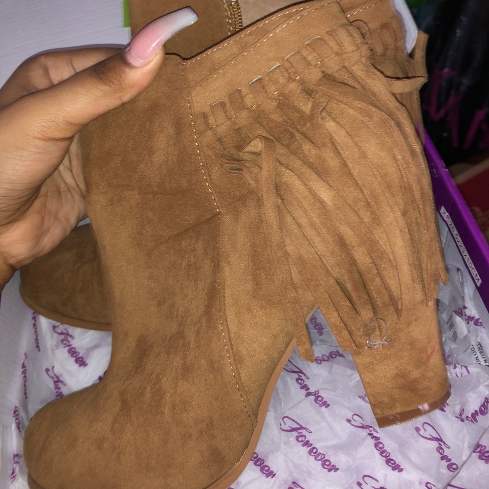 Tan Fringe Booties